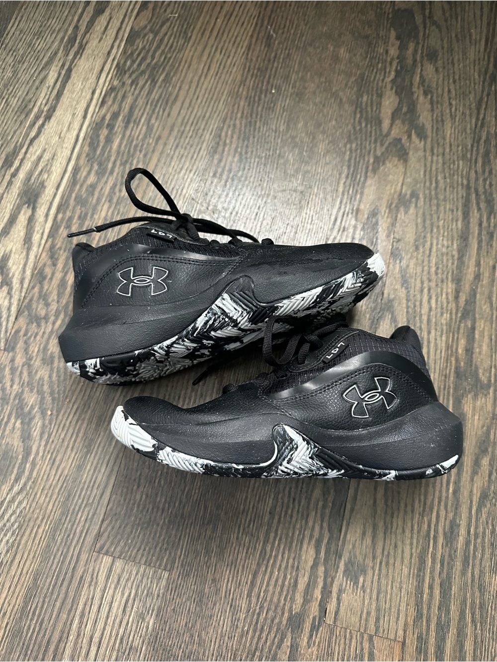 Under Armour Kids Black and White Graphic-Sole Basketball Shoes